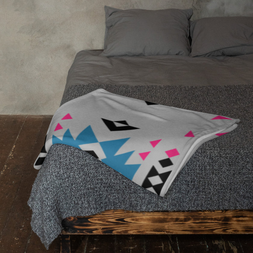 Native Pink and Teal Pattern on Gray Throw Blanket