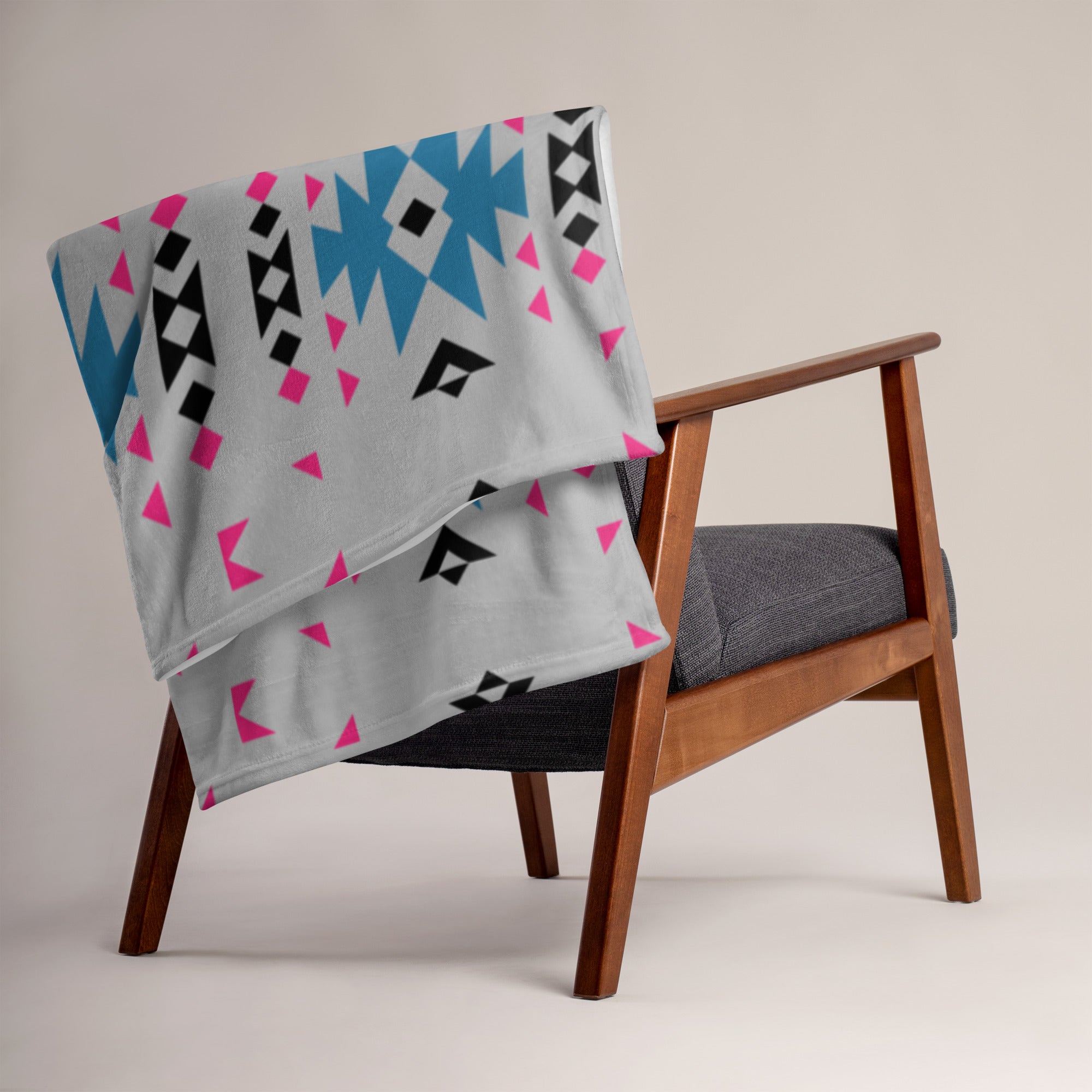 Native Pink and Teal Pattern on Gray Throw Blanket