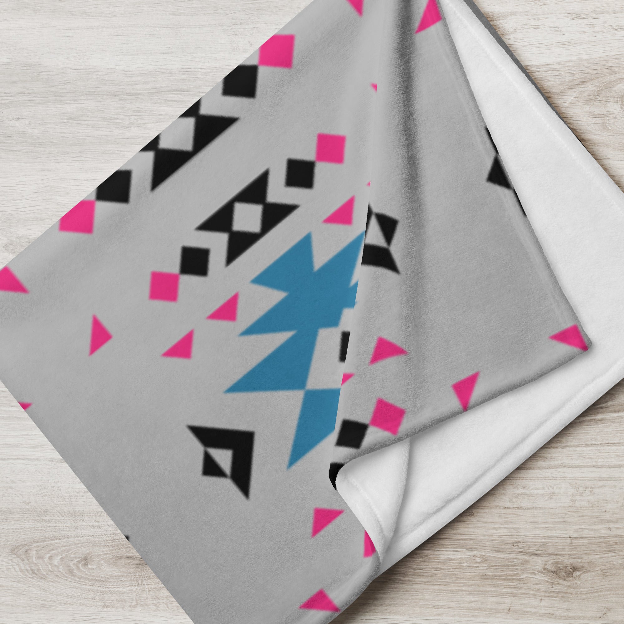 Native Pink and Teal Pattern on Gray Throw Blanket