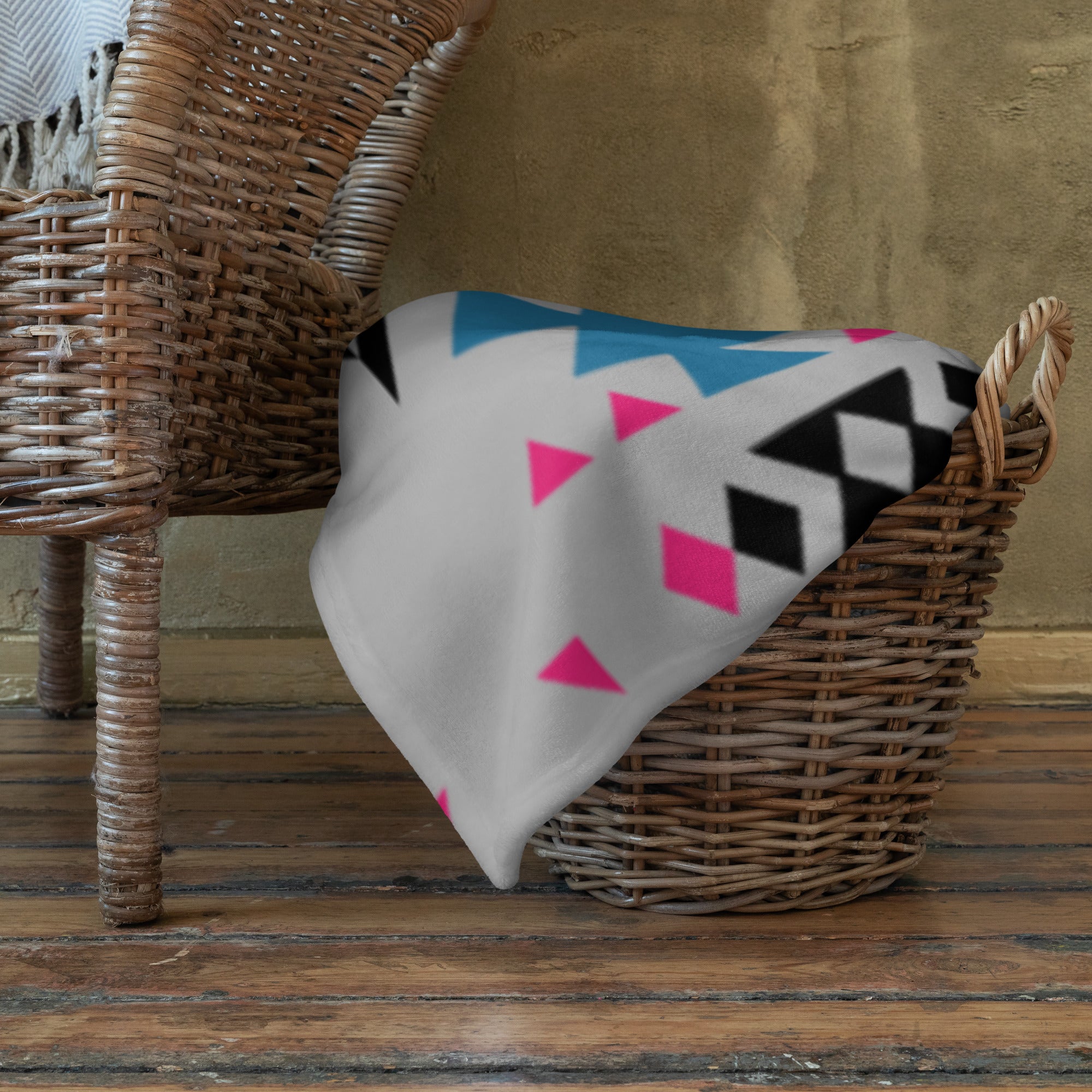 Native Pink and Teal Pattern on Gray Throw Blanket
