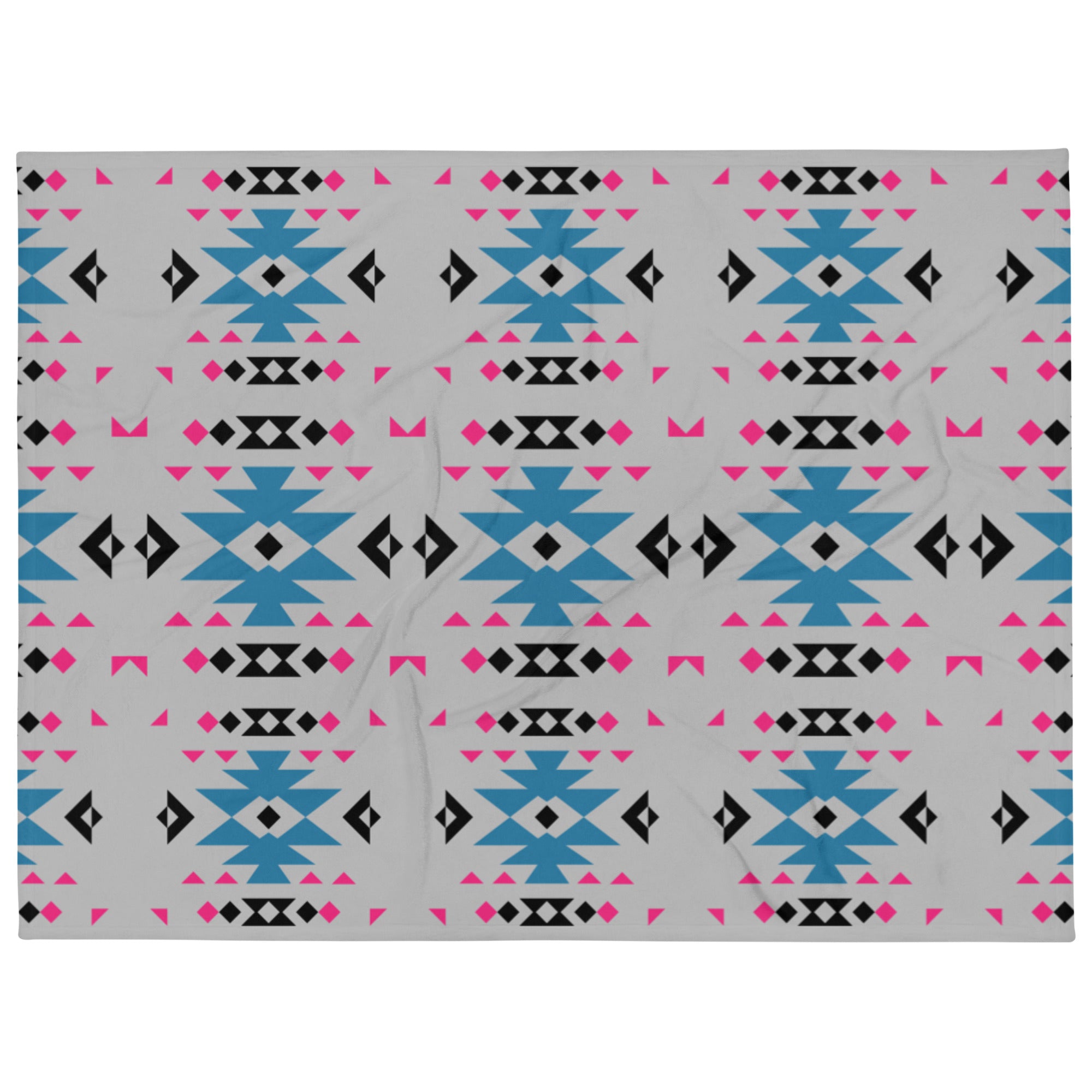 Native Pink and Teal Pattern on Gray Throw Blanket