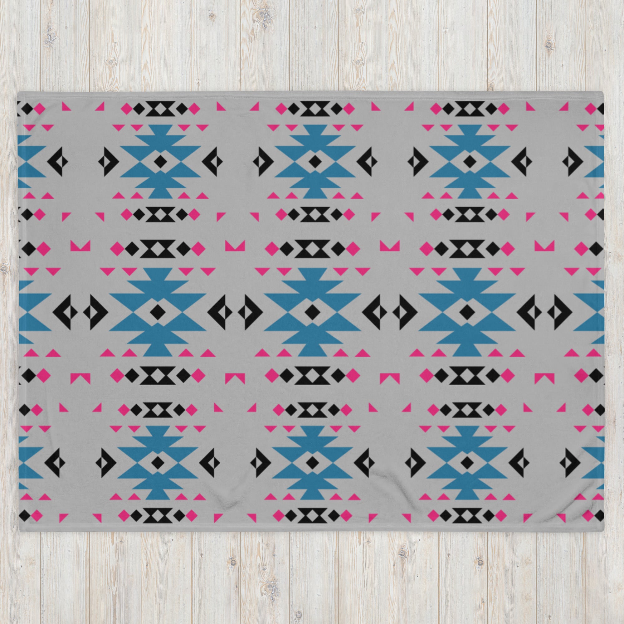 Native Pink and Teal Pattern on Gray Throw Blanket