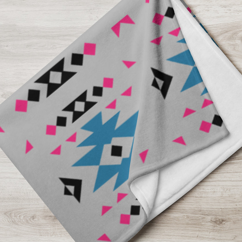 Native Pink and Teal Pattern on Gray Throw Blanket