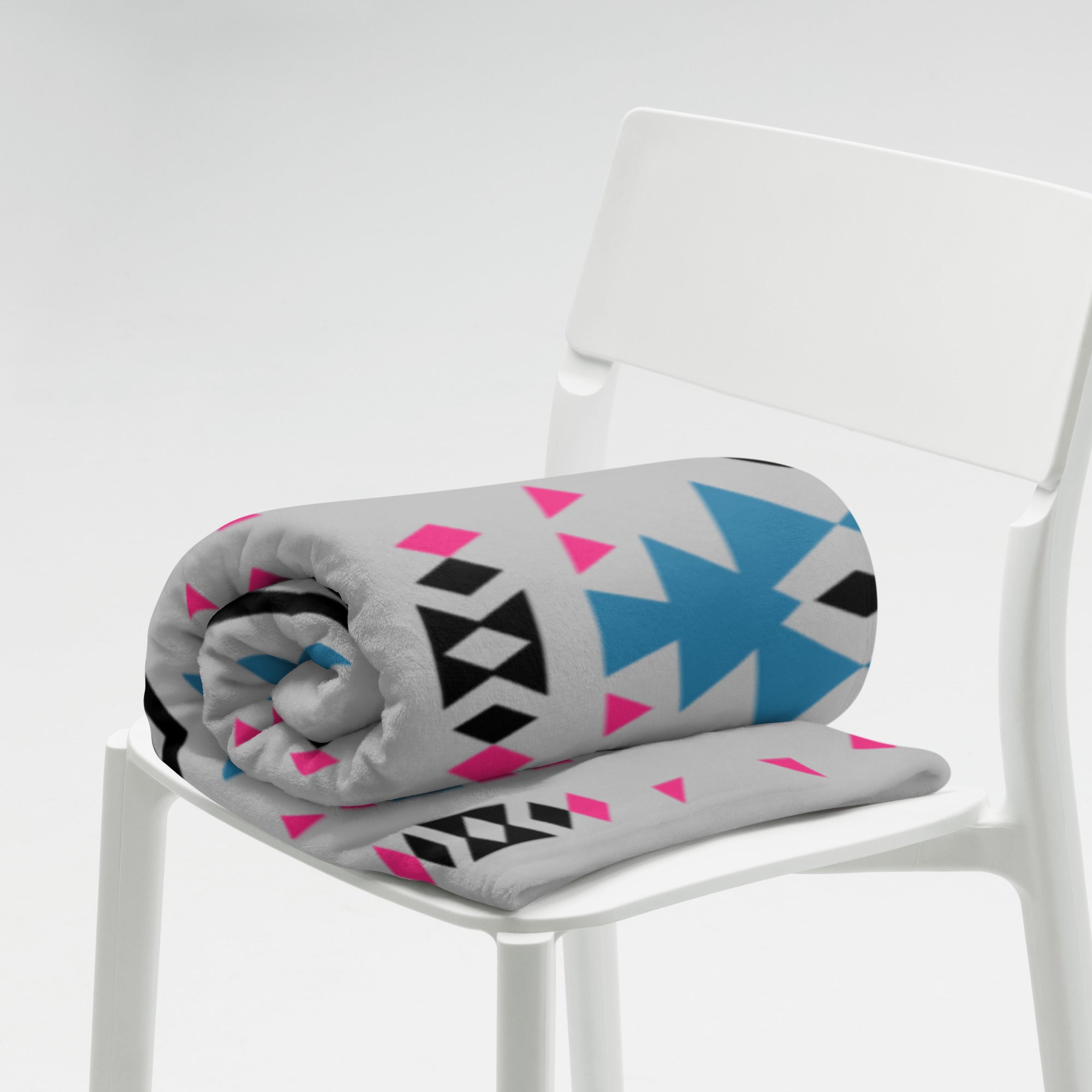 Native Pink and Teal Pattern on Gray Throw Blanket