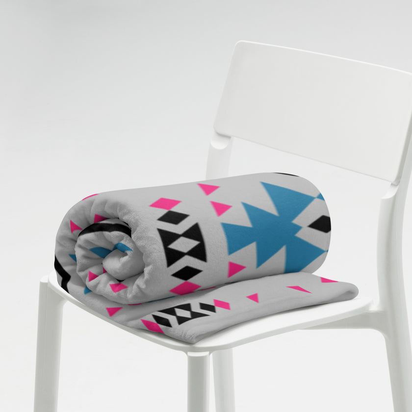 Native Pink and Teal Pattern on Gray Throw Blanket