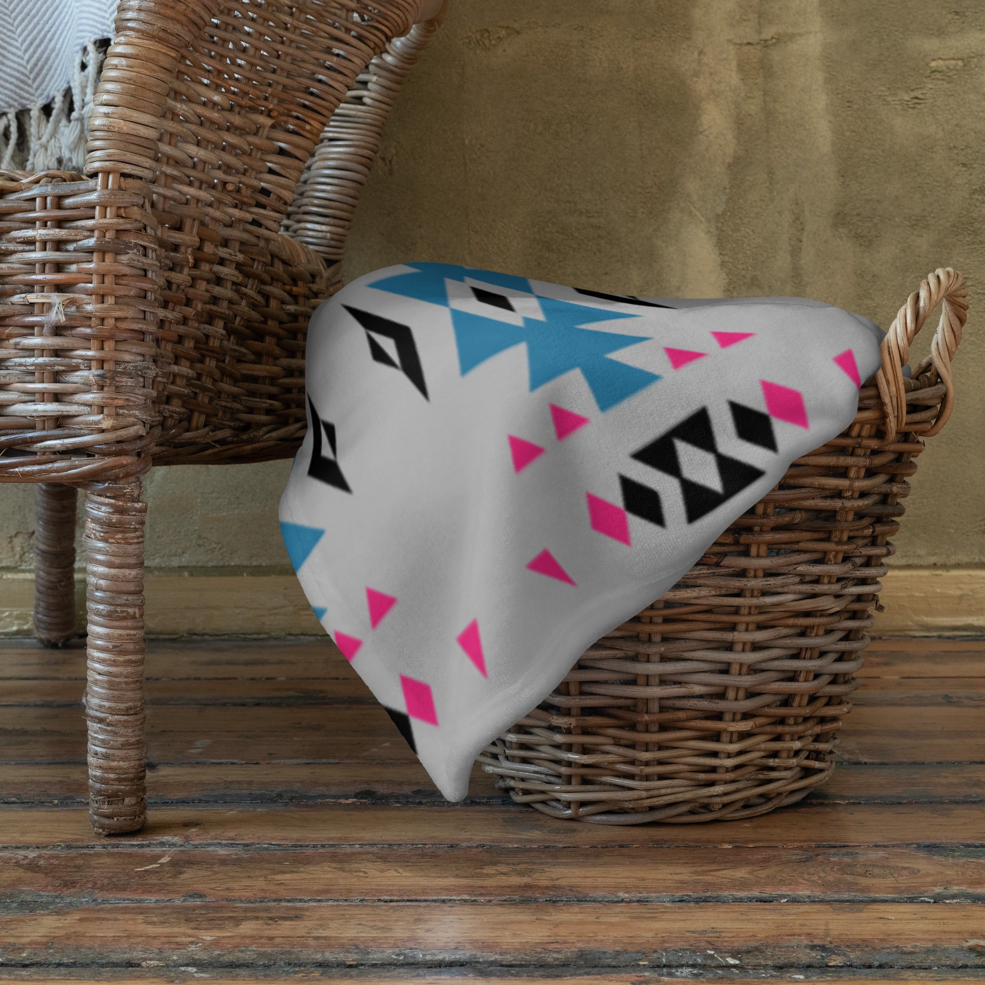 Native Pink and Teal Pattern on Gray Throw Blanket