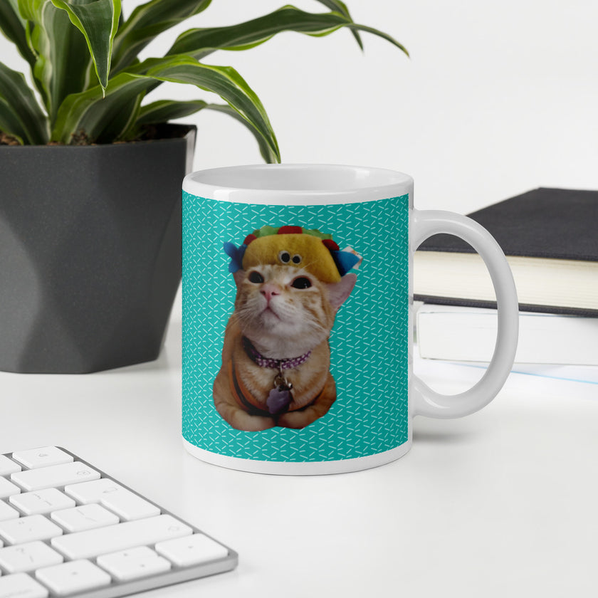 Mittens the Cat White glossy mug Lifestyle