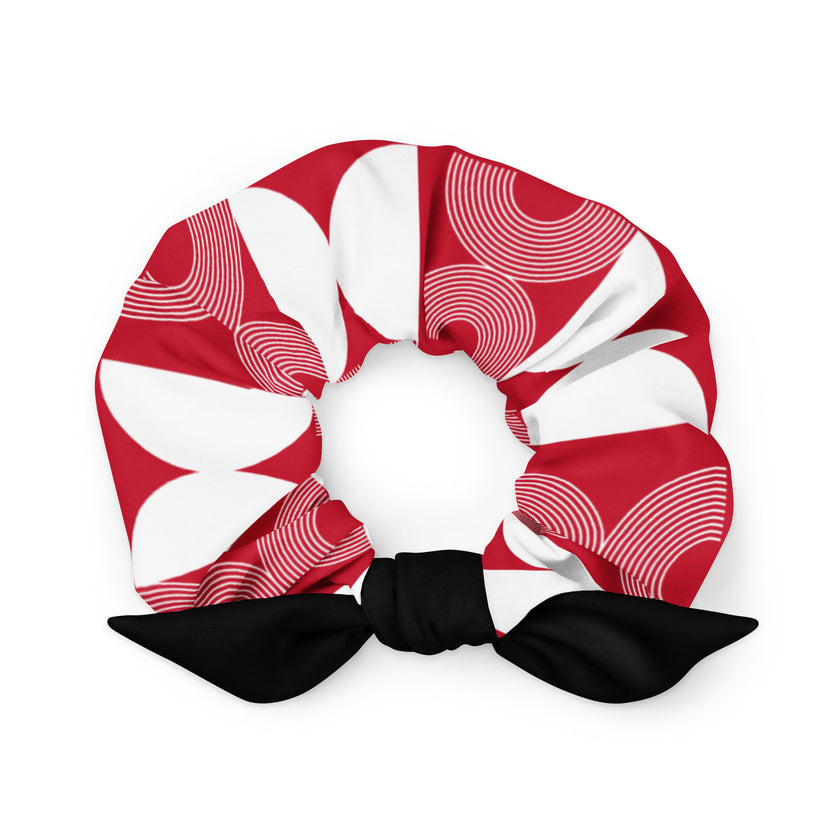 White Geometric pattern on Red Scrunchie