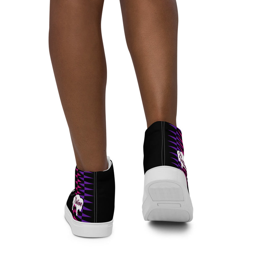 Native Bison Pink and Purple Pattern Women’s high top canvas shoes