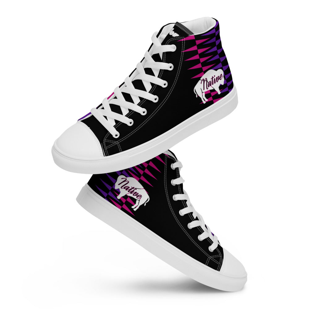 Native Bison Pink and Purple Pattern Women’s high top canvas shoes