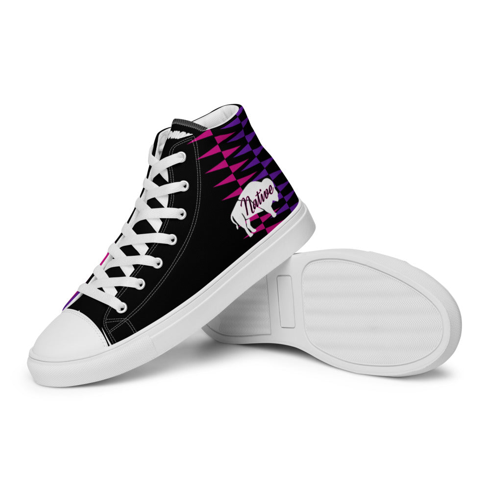 Native Bison Pink and Purple Pattern Women’s high top canvas shoes