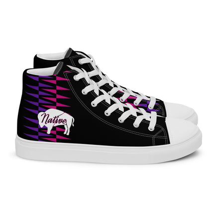 Native Bison Pink and Purple Pattern Women’s high top canvas shoes