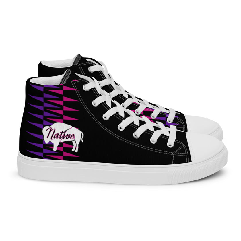 Native Bison Pink and Purple Pattern Women’s high top canvas shoes