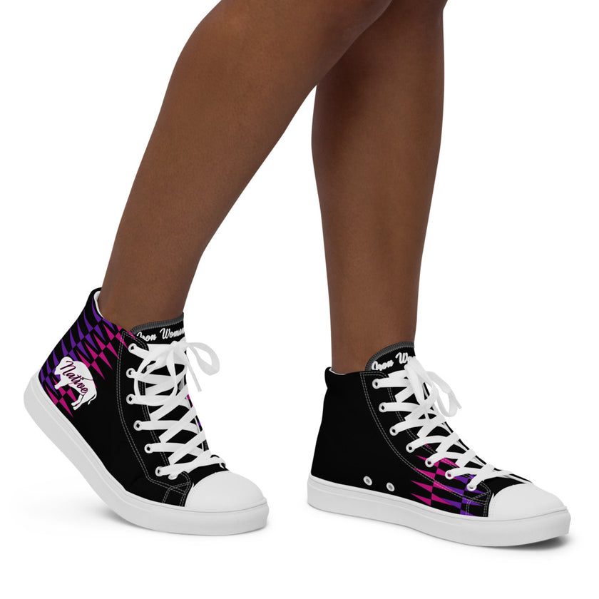 Native Bison Pink and Purple Pattern Women’s high top canvas shoes