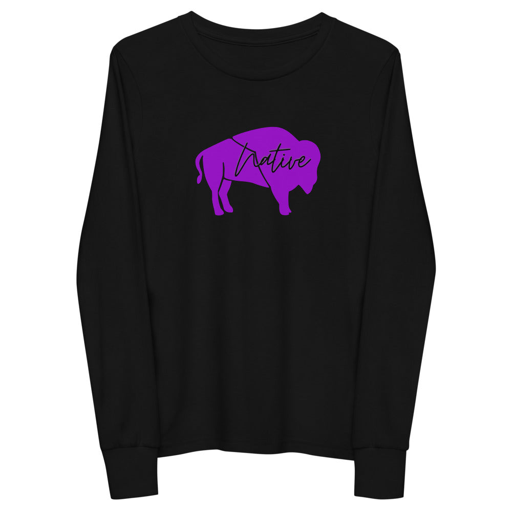 Native Bison Purple Youth long sleeve tee